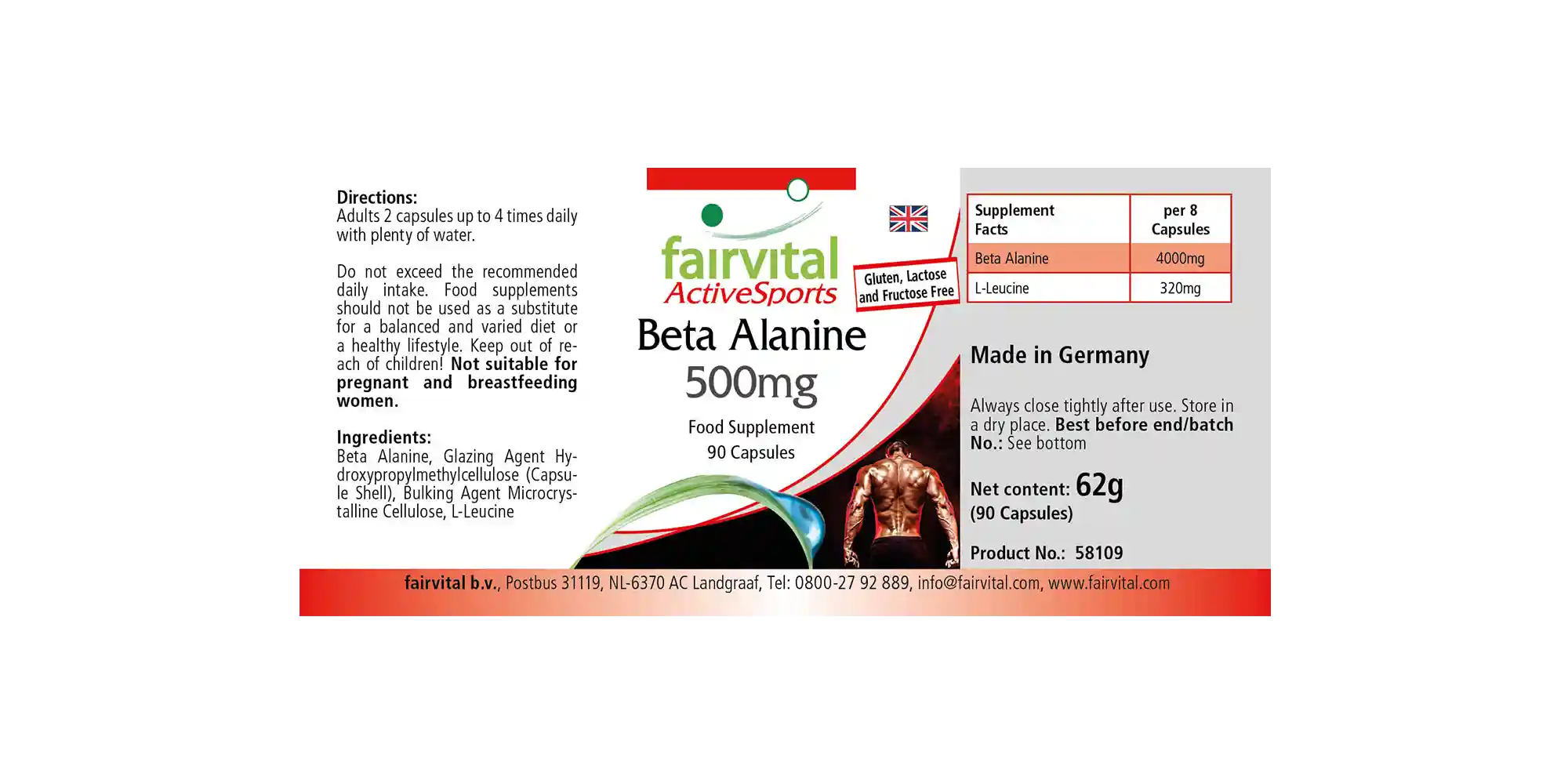 Beta Alanin 500mg - beliebte Aminosäure - 90 Kapseln - Hochdosiert und Vegan | Fairvital