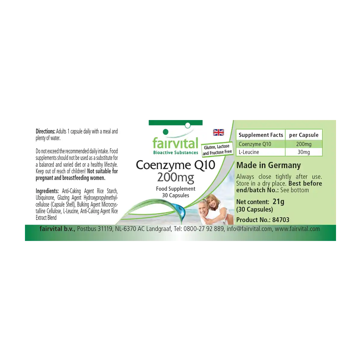 Co-Enzym Q10 200mg - 30 Kapseln - CoQ10 Ubiquinon Kapseln - Hochdosiert und Vegan | Fairvital
