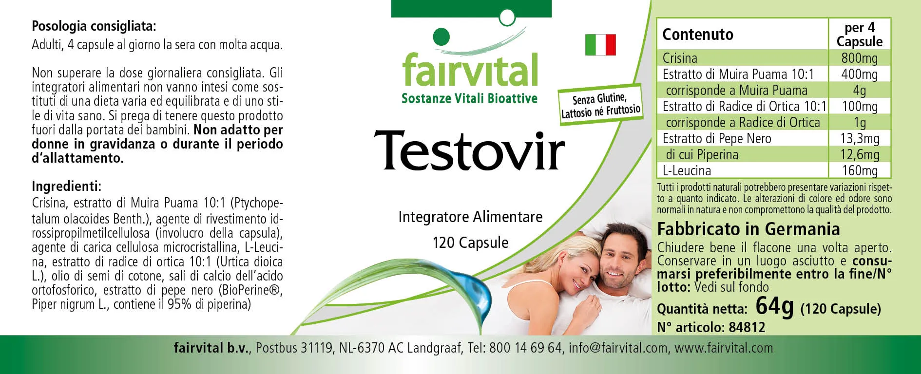 Testovir - 120 Kapseln - mit Muira Puama, Chrysin & Bioperin - Hochdosiert und Vegan | Fairvital