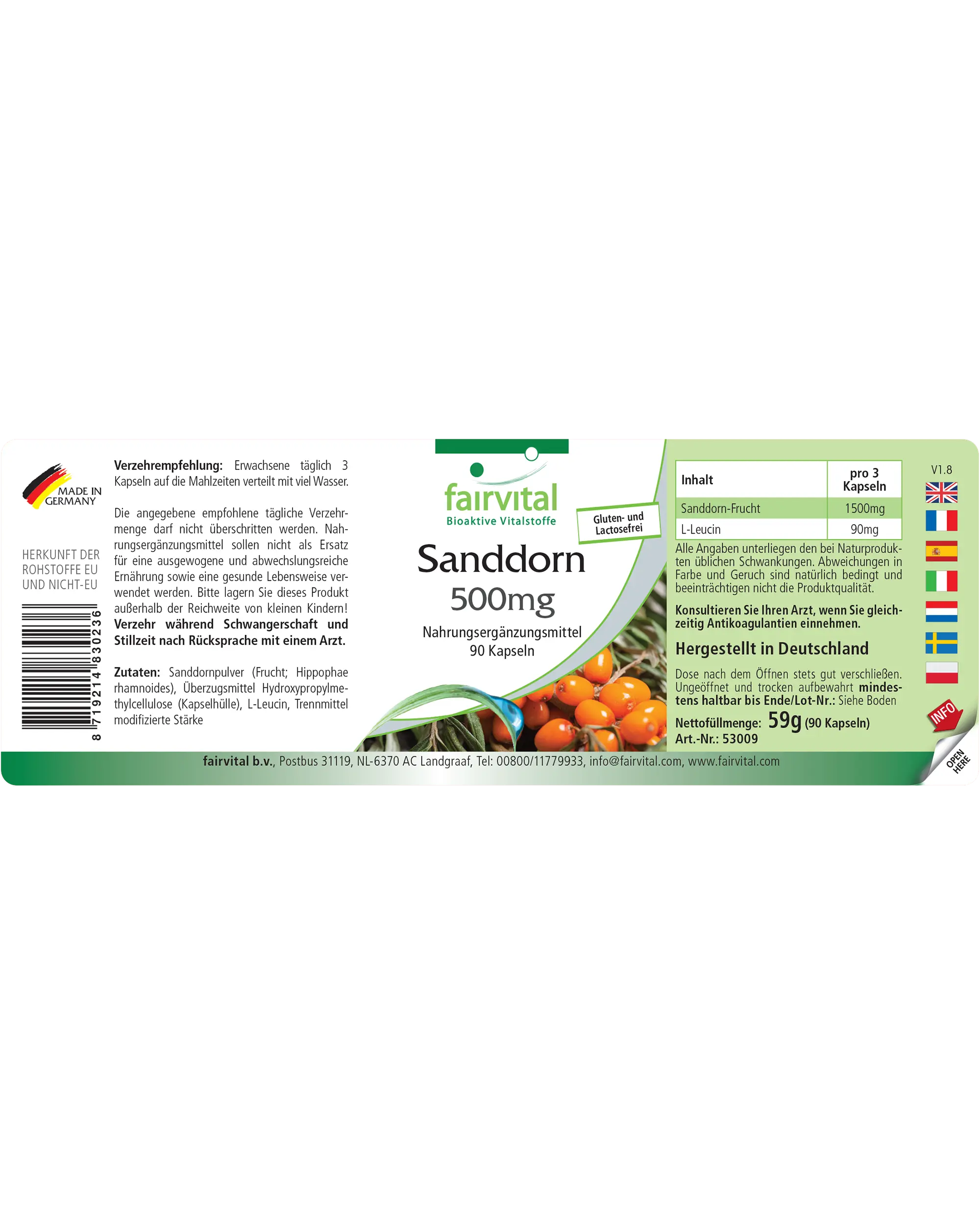Sanddorn 500mg - 90 Kapseln - Hochdosiert und Vegan | Fairvital