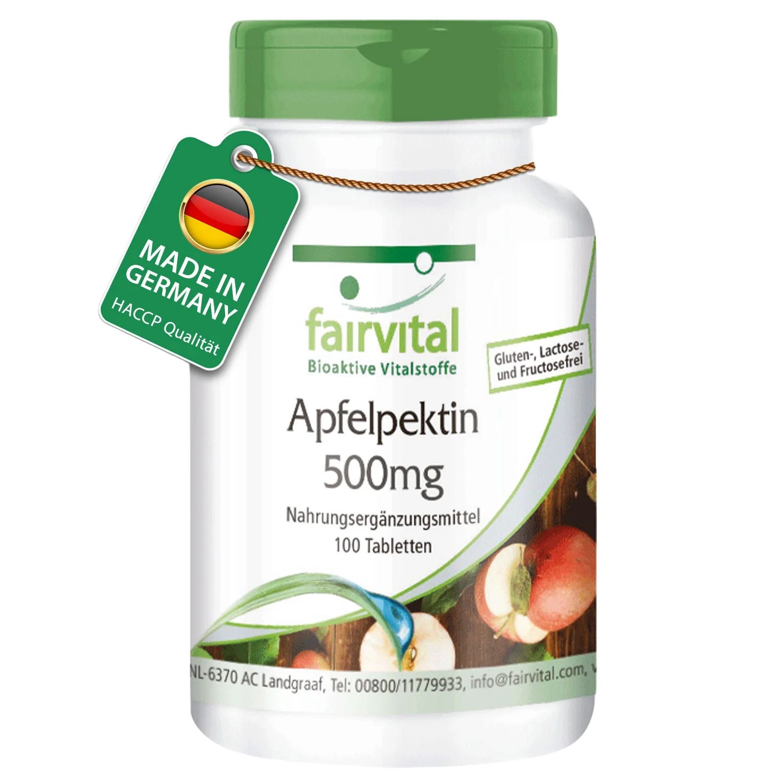 Apfelpektin 500mg - 100 Tabletten - mit Vitamin C, Calcium - für Knochen, Immunsystem uvm. - Vegan | Fairvital