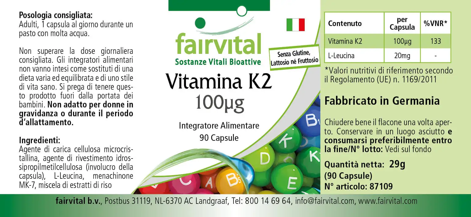 Vitamin K2 100µg - 90 Kapseln - für Knochen und Blutgerinnung - Vegan | Fairvital