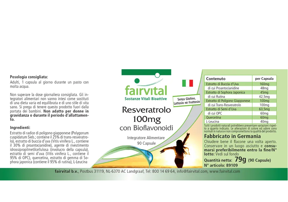 Resveratrol 100mg mit Bioflavonoiden - 90 Kapseln - Hochdosiert und Vegan | Fairvital