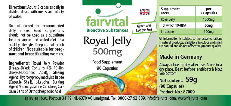 Gelee Royale 500mg - 90 Kapseln - standardisiert auf 4% 10-HDA - Hochdosiert | Fairvital