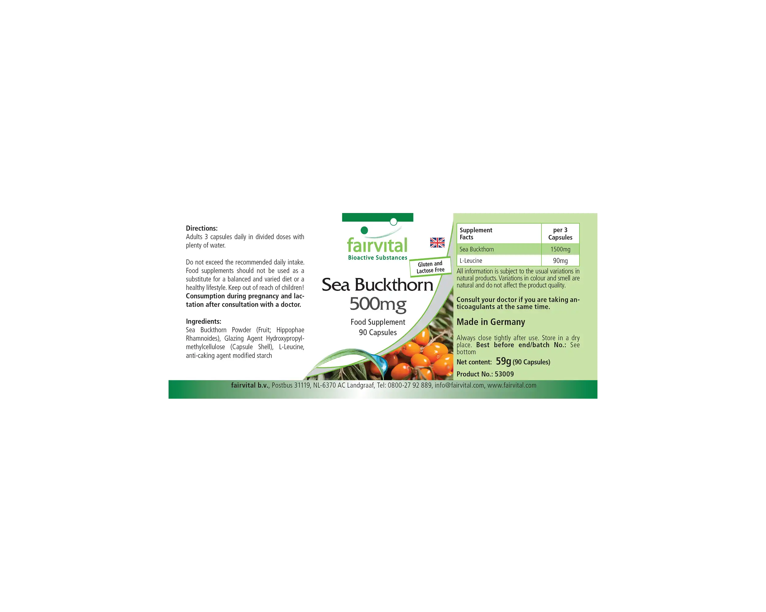 Sanddorn 500mg - 90 Kapseln - Hochdosiert und Vegan | Fairvital