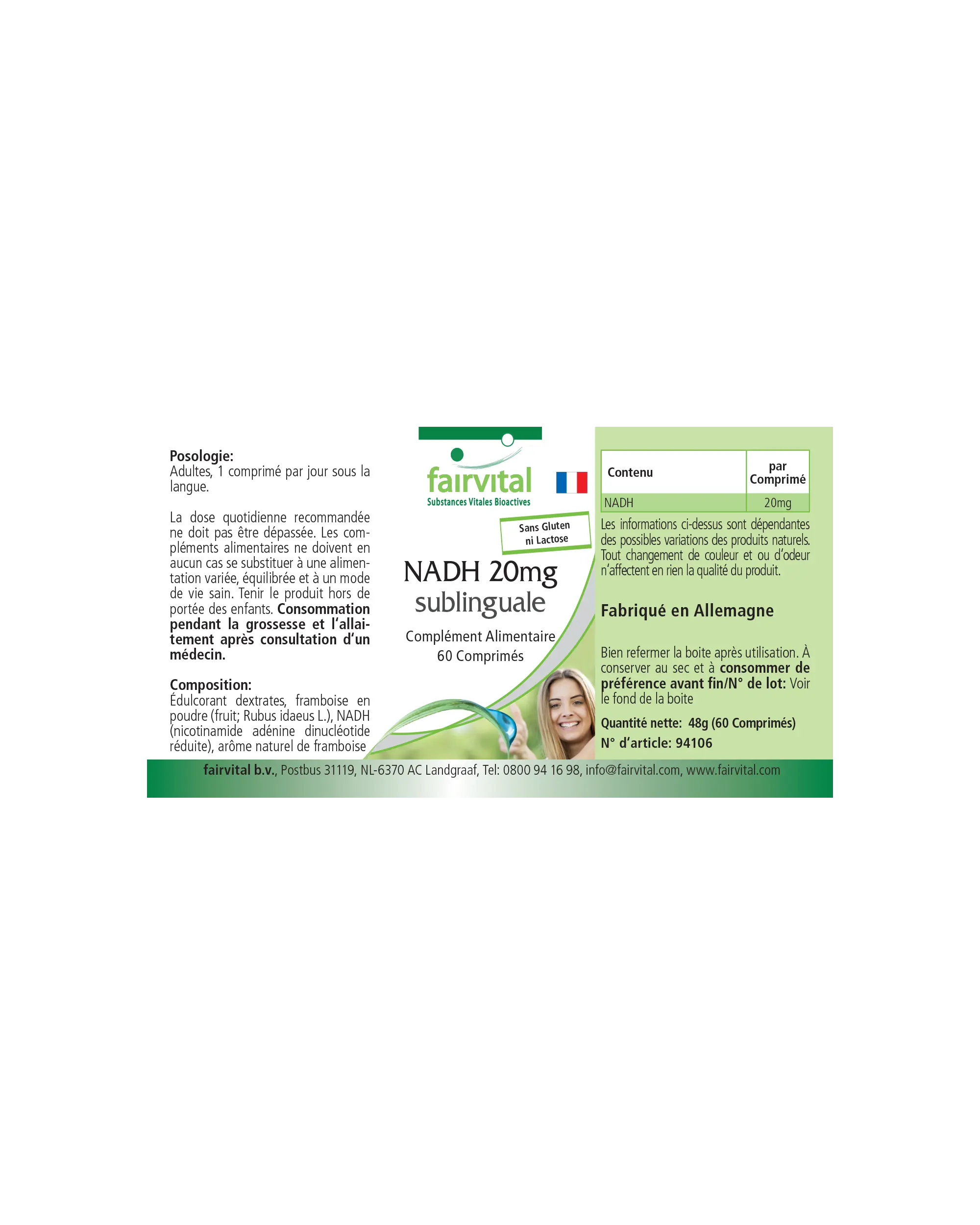 NADH 20mg sublingual-60 Tabletten zum Lutschen-Vegan | Fairvital
