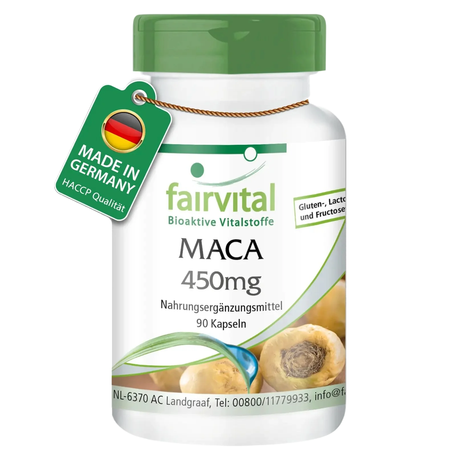 MACA 450mg - 90 Kapseln - 4-fach konzentrierter Wurzelextrakt - Hochdosiert und Vegan | Fairvital