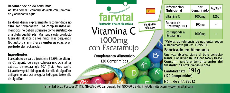 Vitamin C 1000mg mit Hagebutte - 120 Tabletten - für Immunsystem, Kollagenbildung uvm. | Fairvital