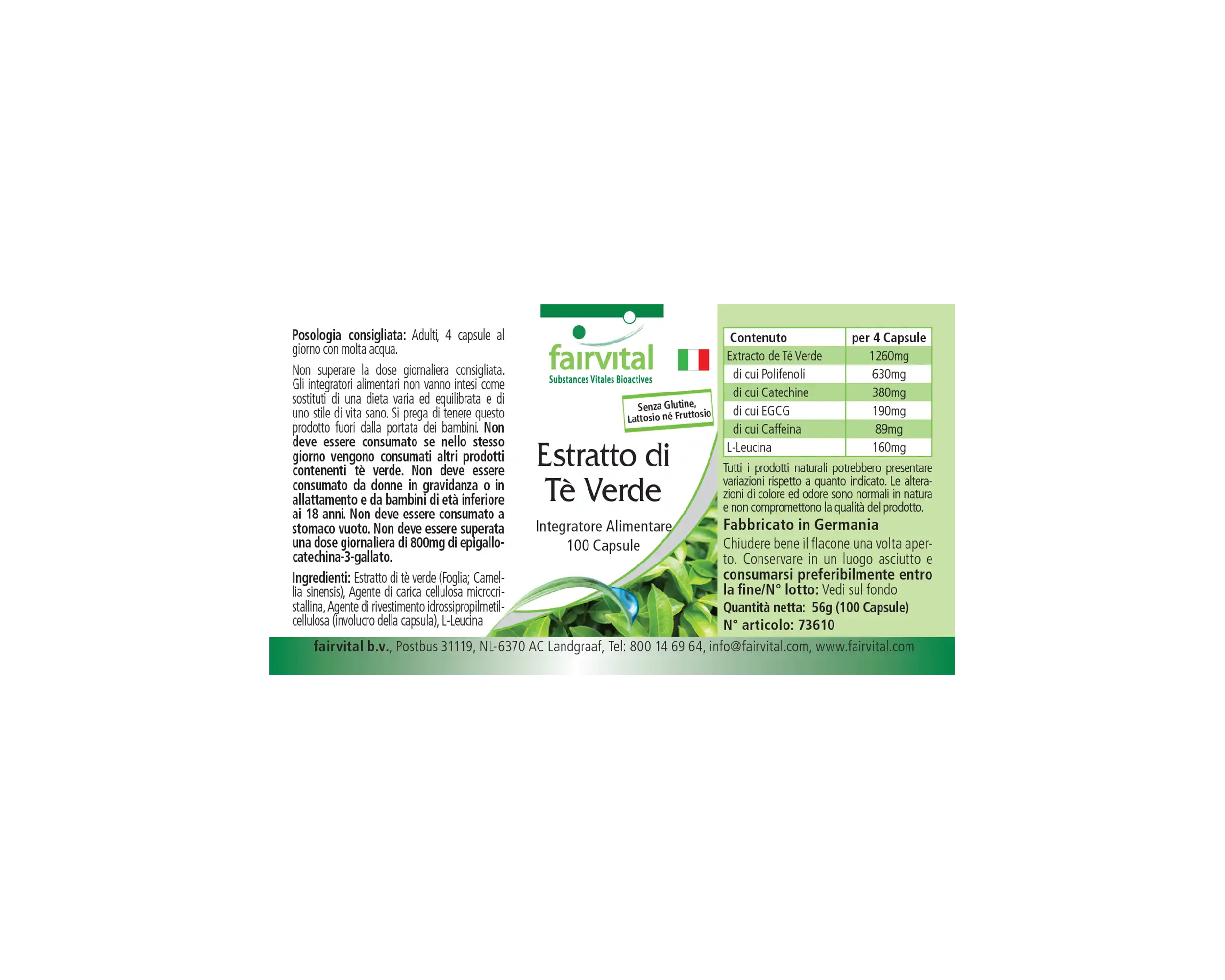 Grüner Tee Extrakt - Camellia sinensis - 100 Kapseln - Polyphenole, Catechine, EGCG & Koffein - Hochdosiert und Vegan | Fairvital