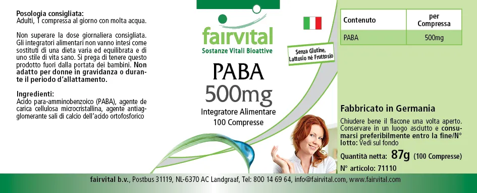 PABA 500mg - 100 Tabletten - Para-Aminobenzoesäure - Vitamin B10 - Hochdosiert und Vegan | Fairvital