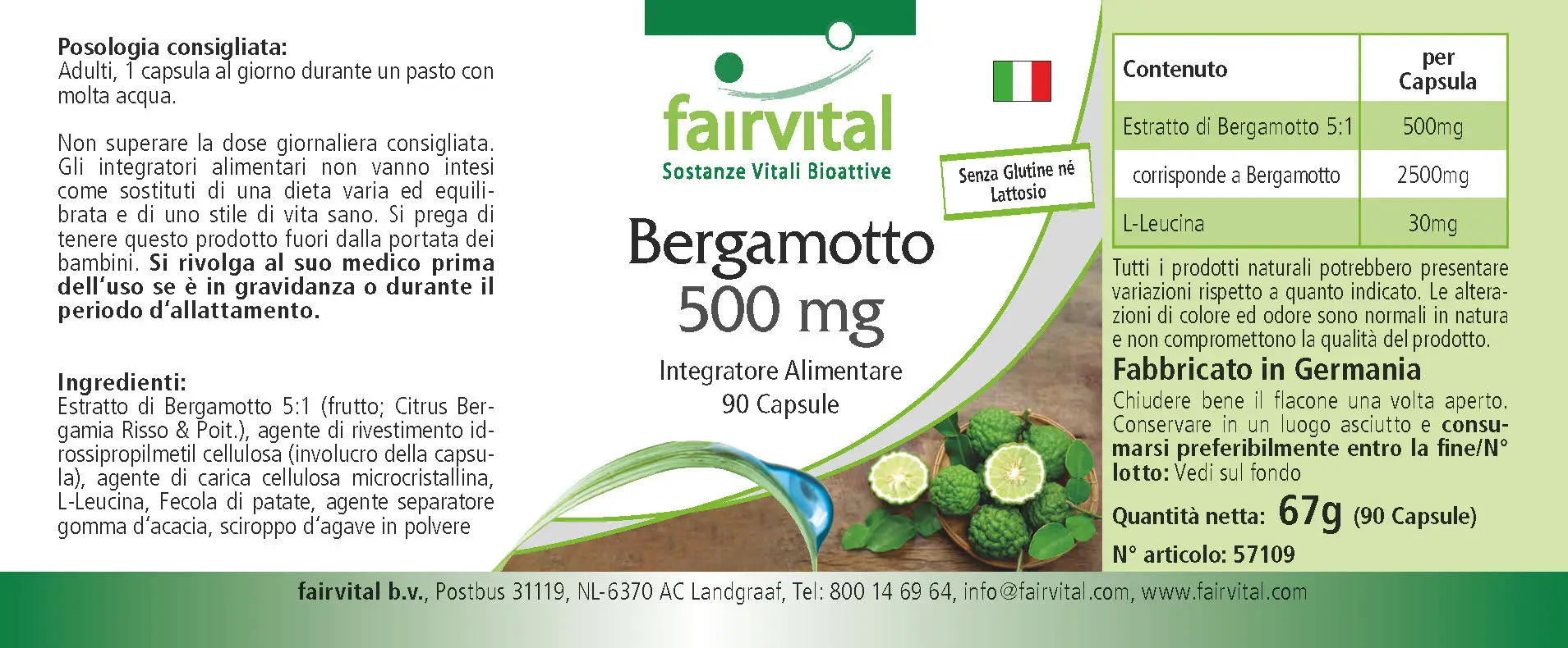 Bergamotte Extrakt 500mg - 90 Kapseln - 5-fach konzentriert - Hochdosiert und Vegan | Fairvital