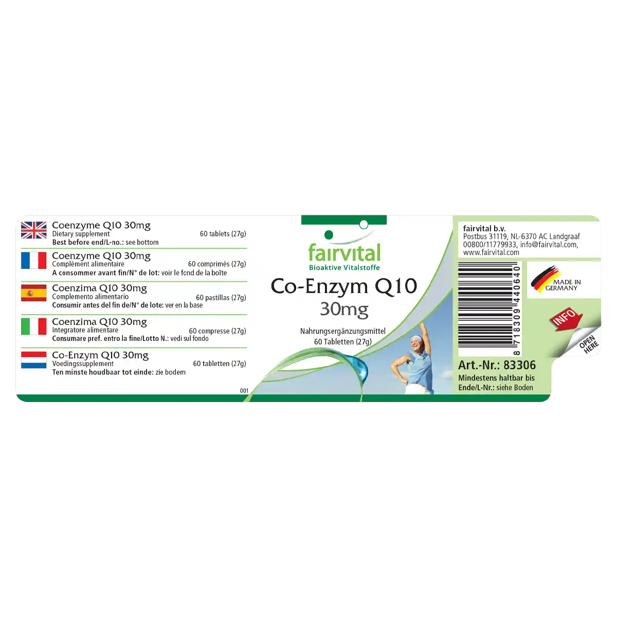 Co-Enzym Q10 30mg  - 60 Tabletten - CoQ10 Ubiquinon Kapseln - Hochdosiert und Vegan | Fairvital