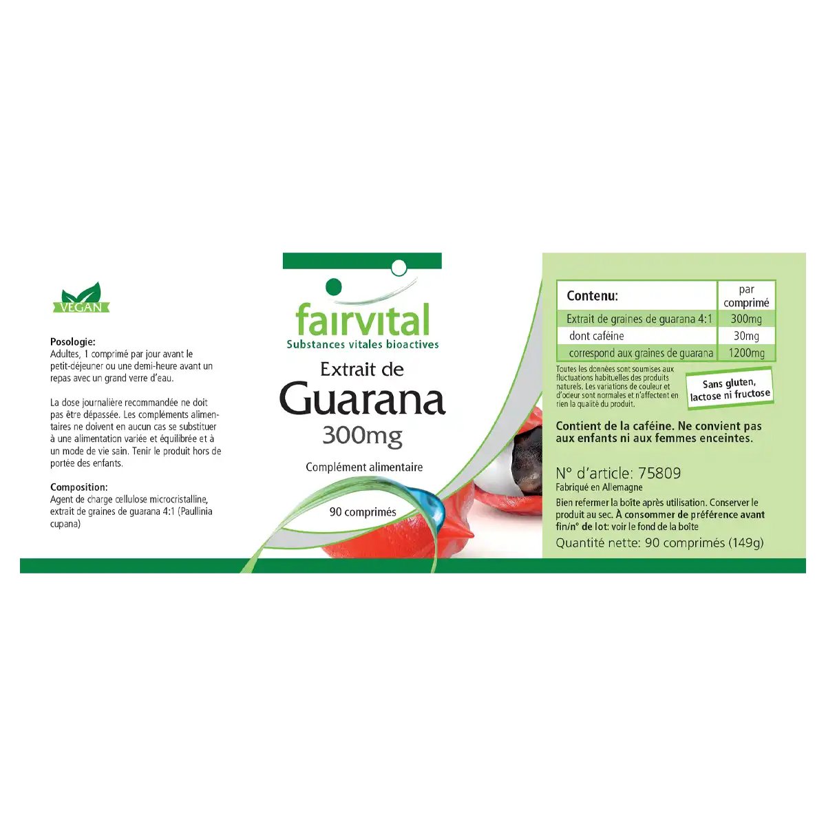 Guarana Extrakt 300mg - Paullinia cupana - 90 Tabletten - Energizer - Hochdosiert und Vegan | Fairvital