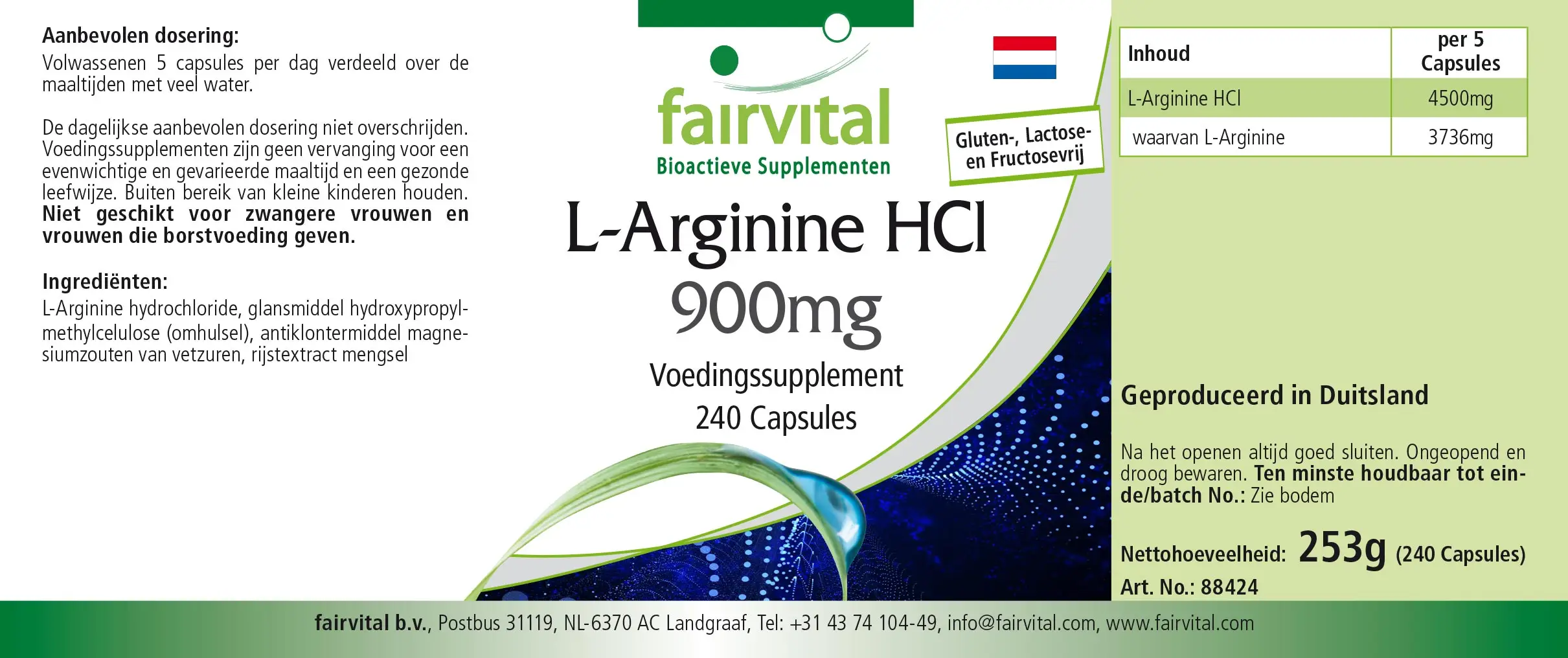 L-Arginin-HCL 900mg - 240 Kapseln - Hochdosiert und Vegan | Fairvital