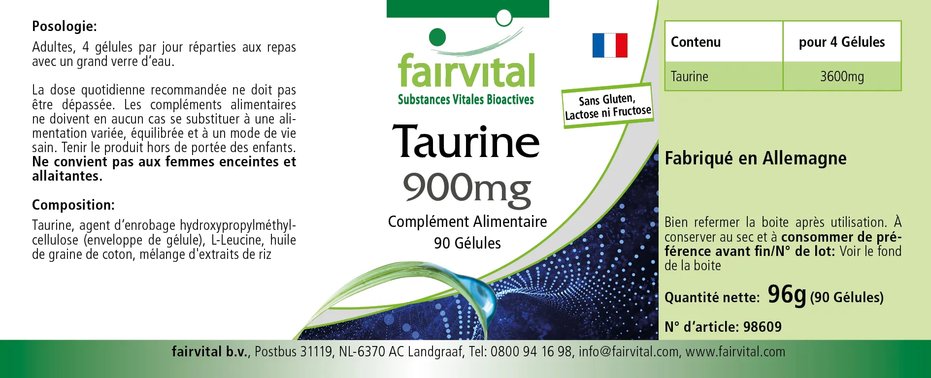 Taurin 900mg - 90 Kapseln - Hochdosiert- Vegan | Fairvital