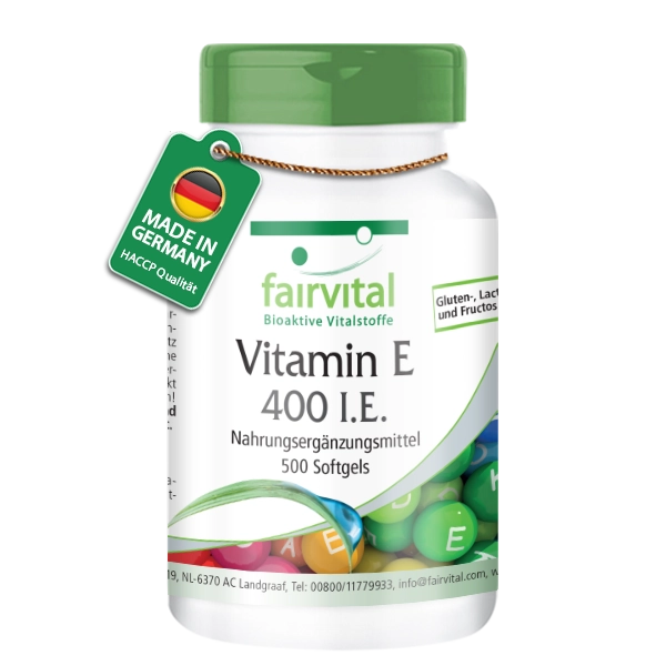 Vitamin E 400 I.E. - 500 Softgels - für Zellschutz - Vegan | Fairvital
