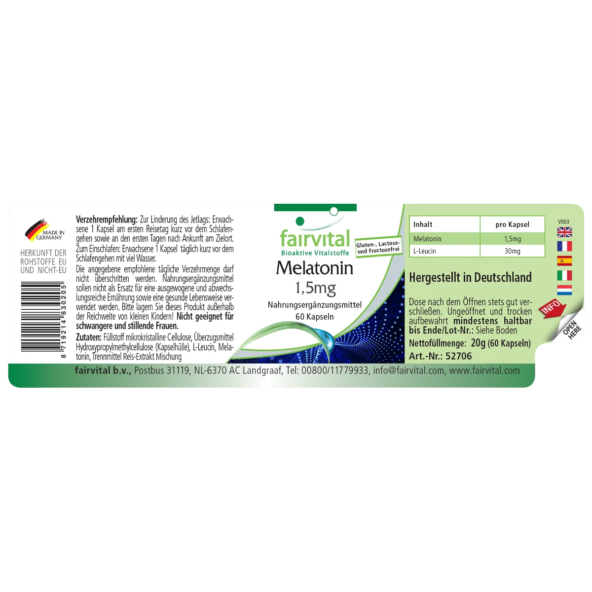 Melatonin 1,5mg - 60 Kapseln - Vegan | Fairvital