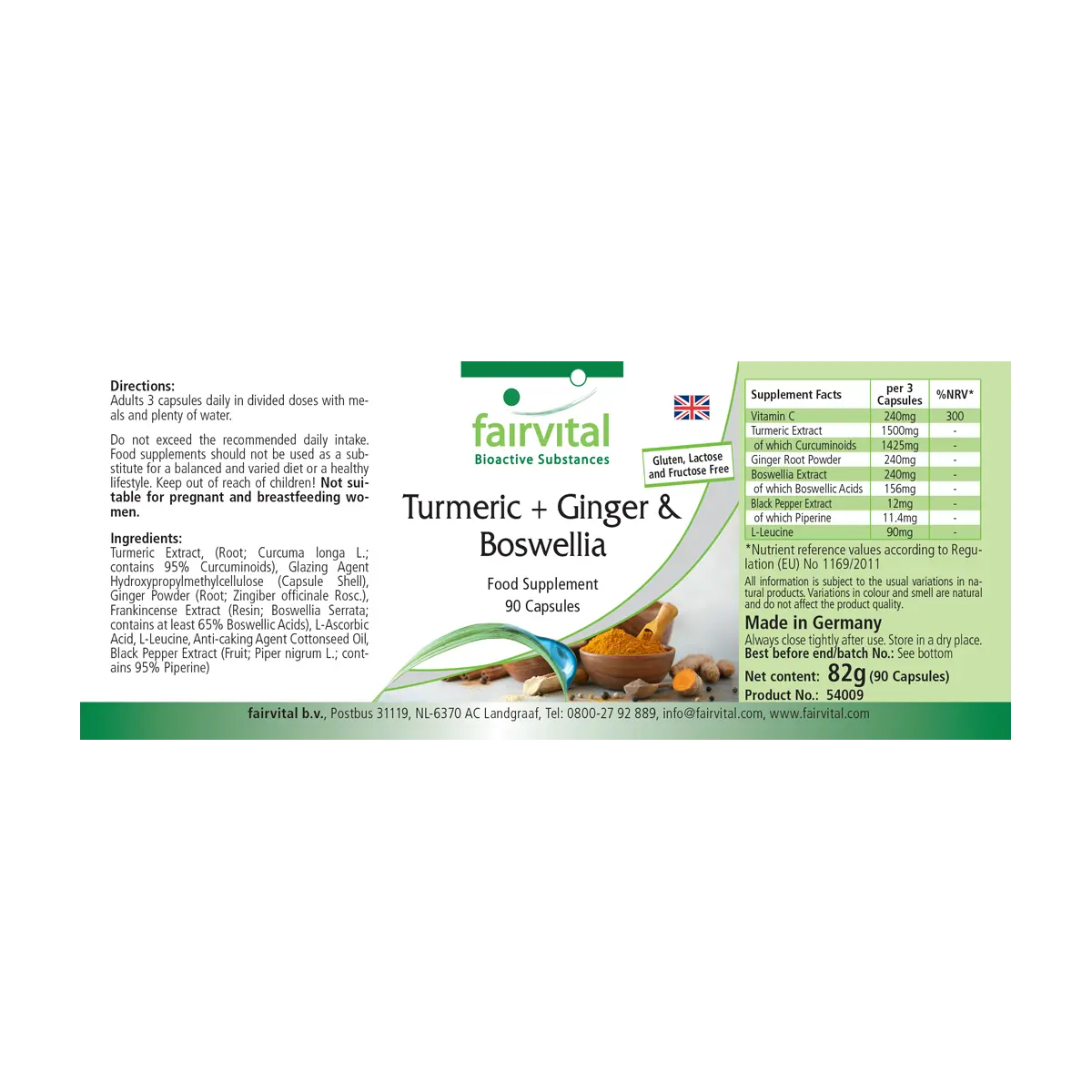 Curcuma - Ingwer - Boswellia - 90 Kapseln - mit Vitamin C - für Immunsystem, Kollagenbildung uvm. - Vegan | Fairvital