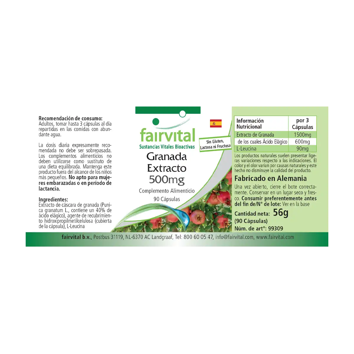 Granatapfel-Extrakt 500mg - 90 Kapseln - Hochdosiert und Vegan | Fairvital