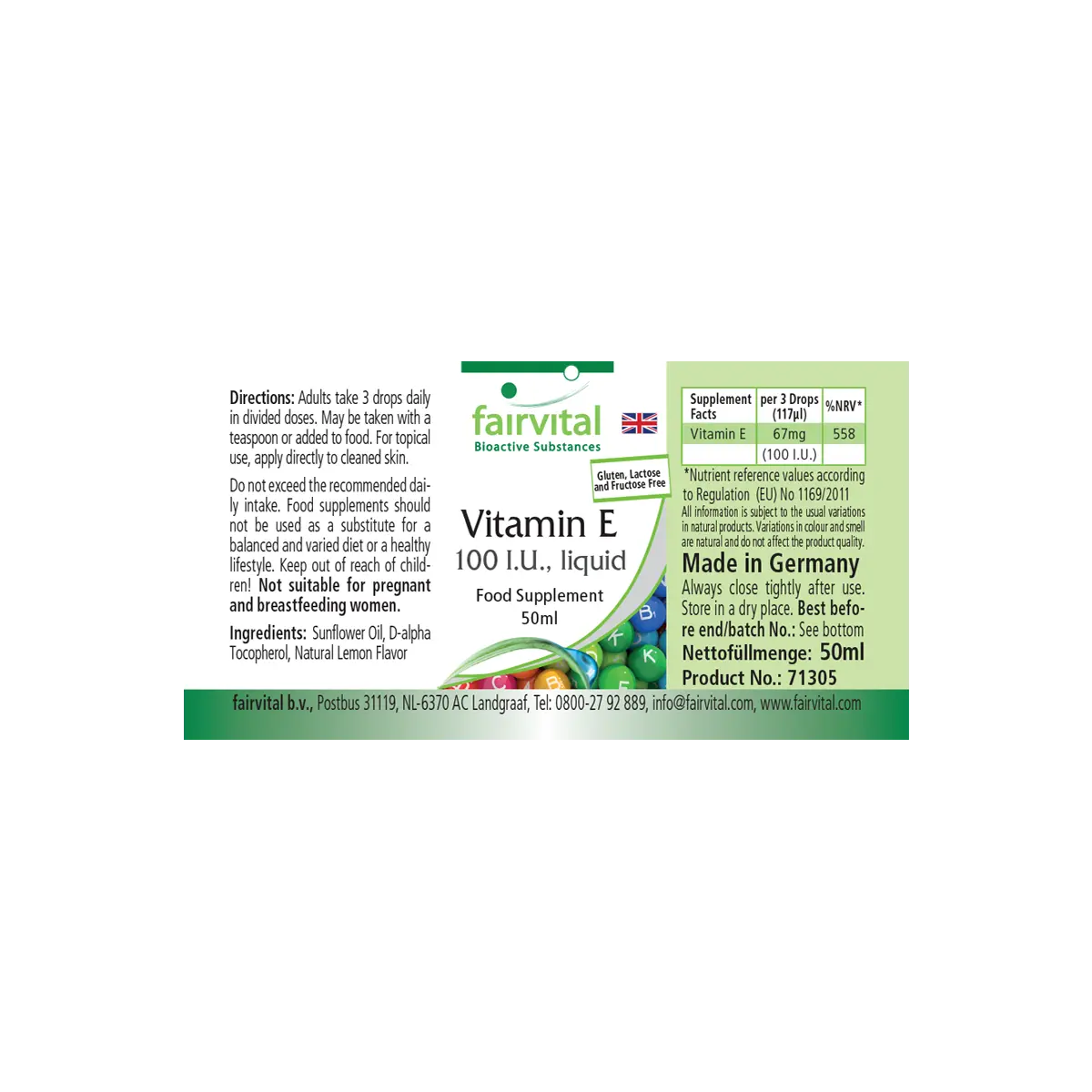 Vitamin E-Öl  100 I.E. - 50ml - für Zellschutz - Vegan | Fairvital