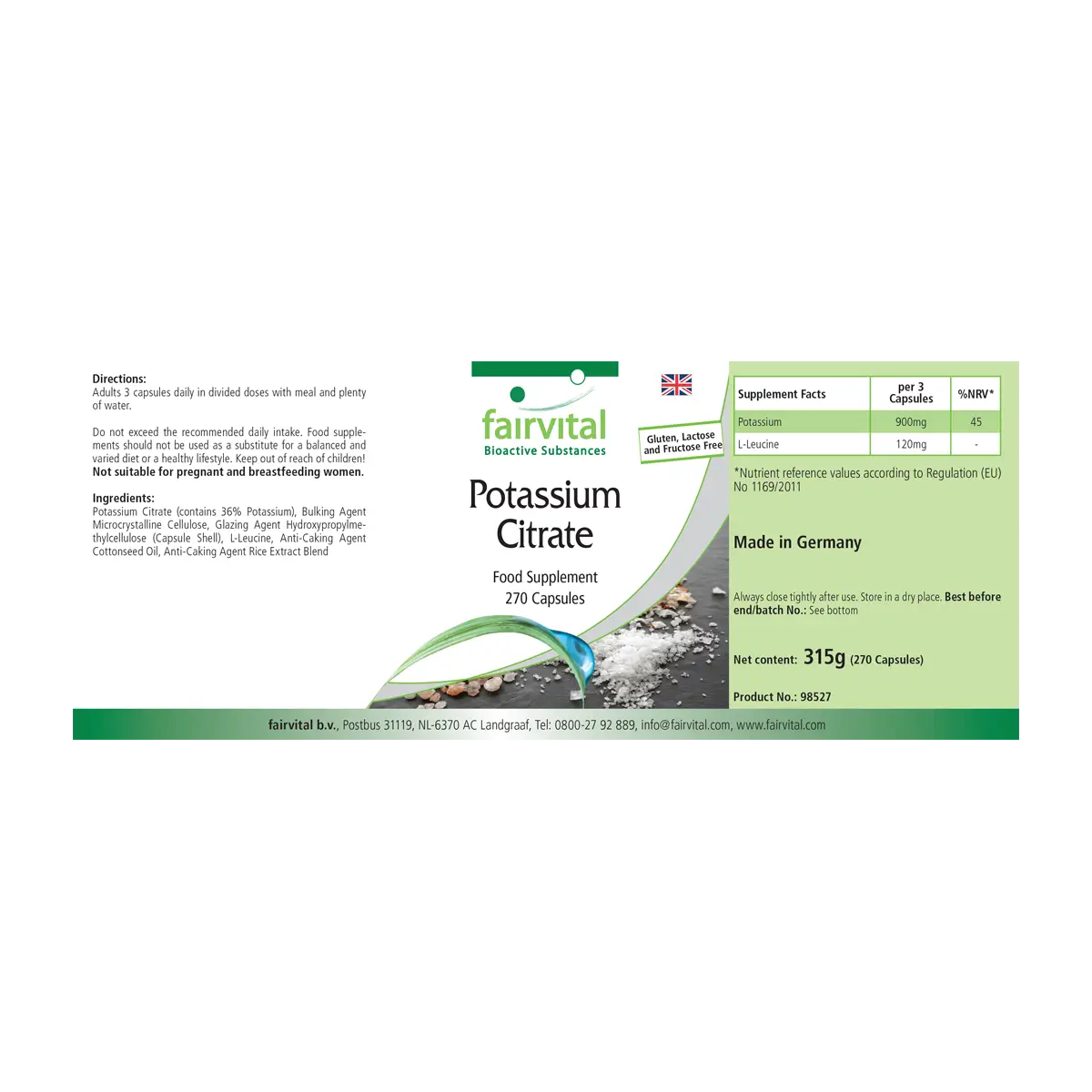Kaliumcitrat - 270 Kapseln - 300mg Kalium pro Kapsel - Hochdosiert und Vegan | Fairvital Kaliumcitrat - 270 Kapseln - 300mg Kalium pro Kapsel - Hochdosiert und Vegan | Fairvital