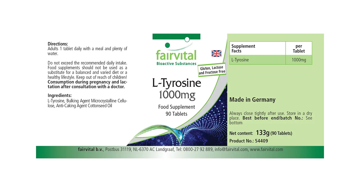 L-Tyrosin 1000mg - 90 Tabletten - Hochdosiert und Vegan | Fairvital