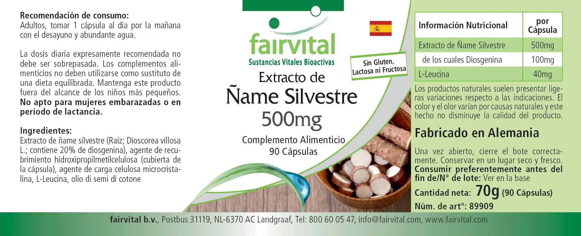 Wild Yam Extrakt 500mg - 90 Kapseln - standardisiert auf 20% Diosgenin - Hochdosiert und Vegan | Fairvital