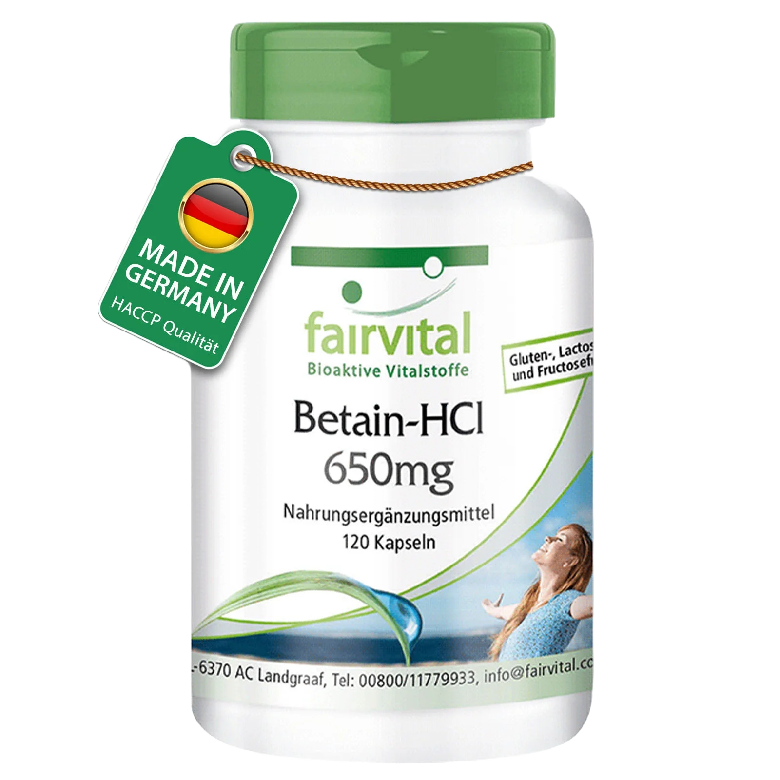 Betain HCL 650mg - 120 Kapseln - Betain Hydrochlorid Kapseln - Hochdosiert und Vegan | Fairvital