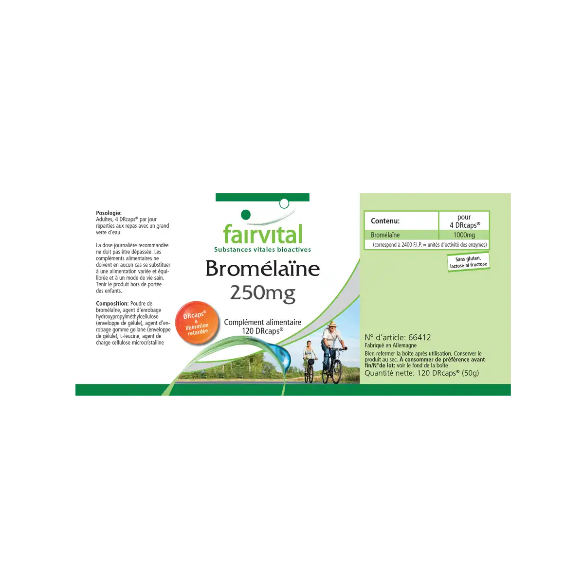 Bromelain 250mg - 120 DRCaps™ - 1000mg pro Tagesdosis - 600 F.I.P. - Ananasenzym - Vegan | Fairvital