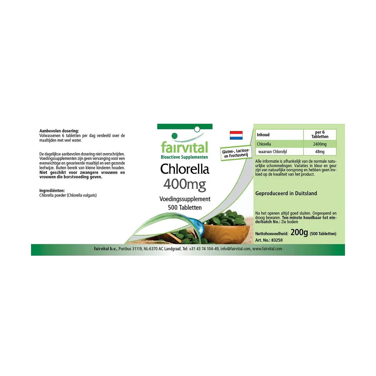 Chlorella 400mg - 500 Tabletten - 100% Chlorella-Algenpulver (Chlorella vulgaris) - Hochdosiert und Vegan | Fairvital