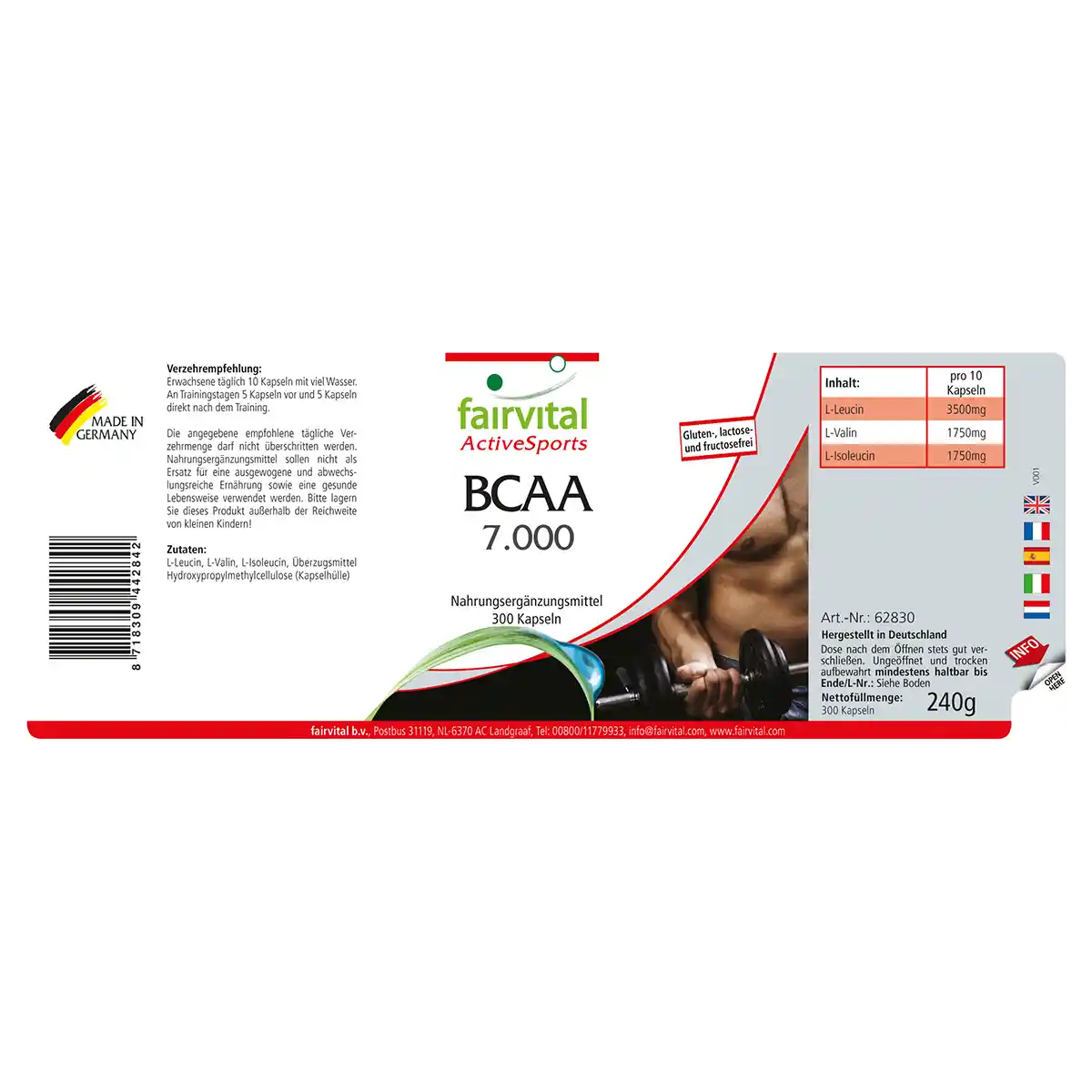 BCAA 7000 - essenzielle Aminosäuren mit Leucin, Valin und Isoleucin - 300 Kapseln - Vegan | Fairvital BCAA 7000 - essenzielle Aminosäuren mit Leucin, Valin und Isoleucin - 300 Kapseln - Vegan | Fairvital