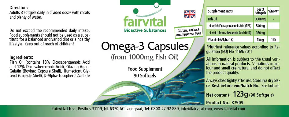 Omega-3-Kapseln aus 1000mg Fischöl - 90 Softgels - für Herz und Zellschutz - Hochdosiert | Fairvital