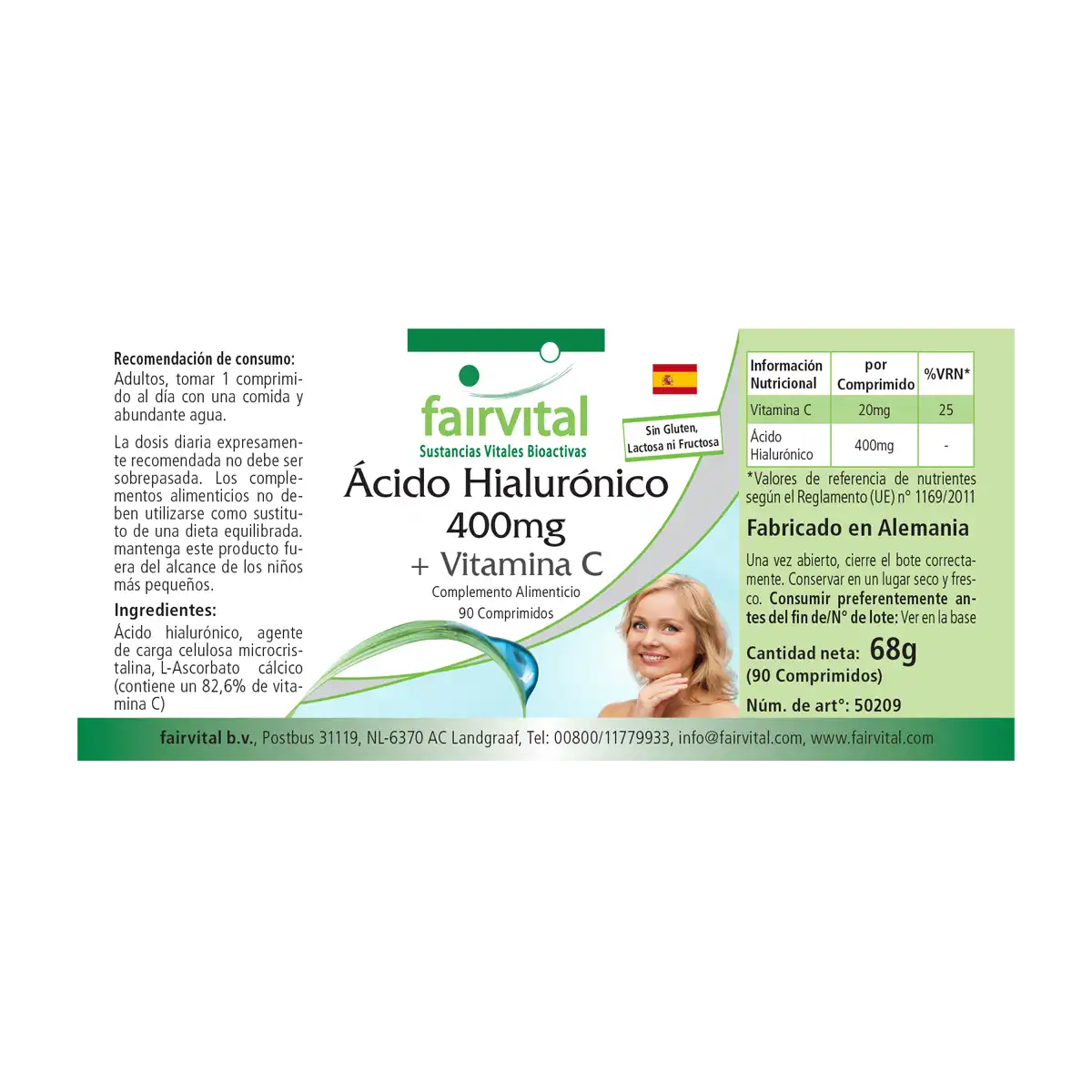 Hyaluronsäure 400mg + Vitamin C - 90 Tabletten - für Immunsystem, Kollagenbildung uvm. - Vegan | Fairvital