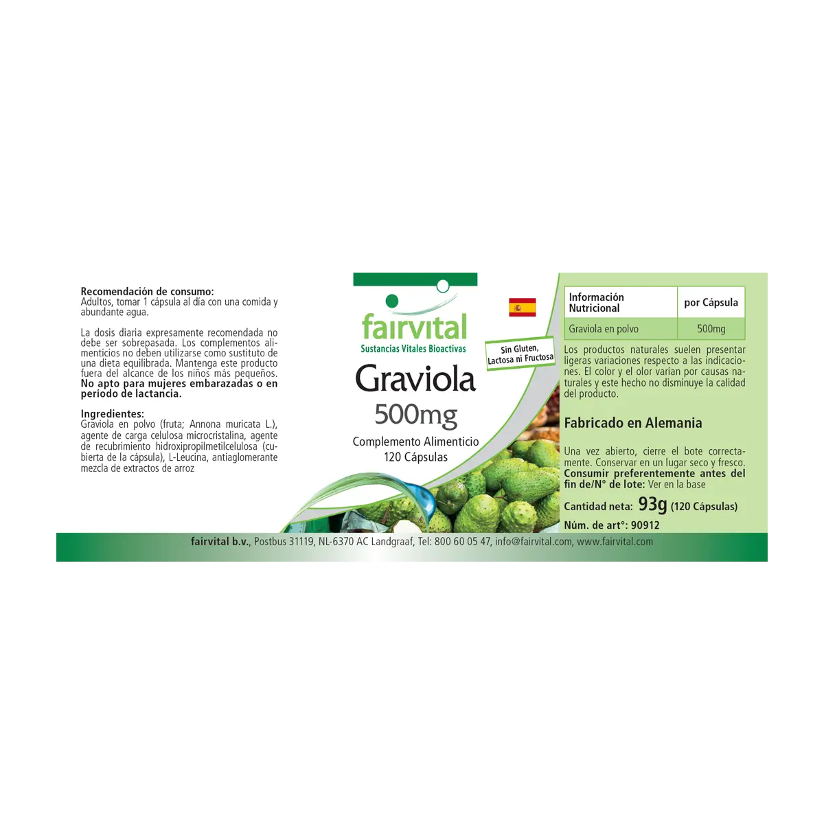 Graviola Frucht 500mg - 120 Kapseln - Hochdosiert und Vegan | Fairvital