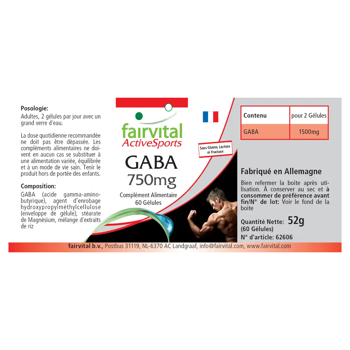 GABA 750mg - 60 Kapseln - Gamma-Aminobuttersäure - Hochdosiert und Vegan | Fairvital