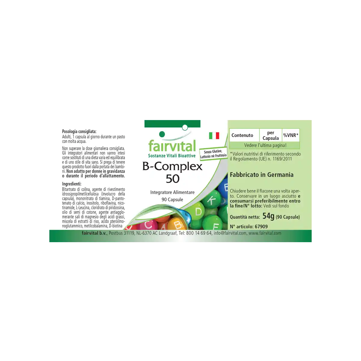 B-Komplex 50 - 90 Kapseln - mit B-Vitaminen, Cholin uvm. - für Immunsystem, Fettstoffwechsel, gegen Müdigkeit | Fairvital