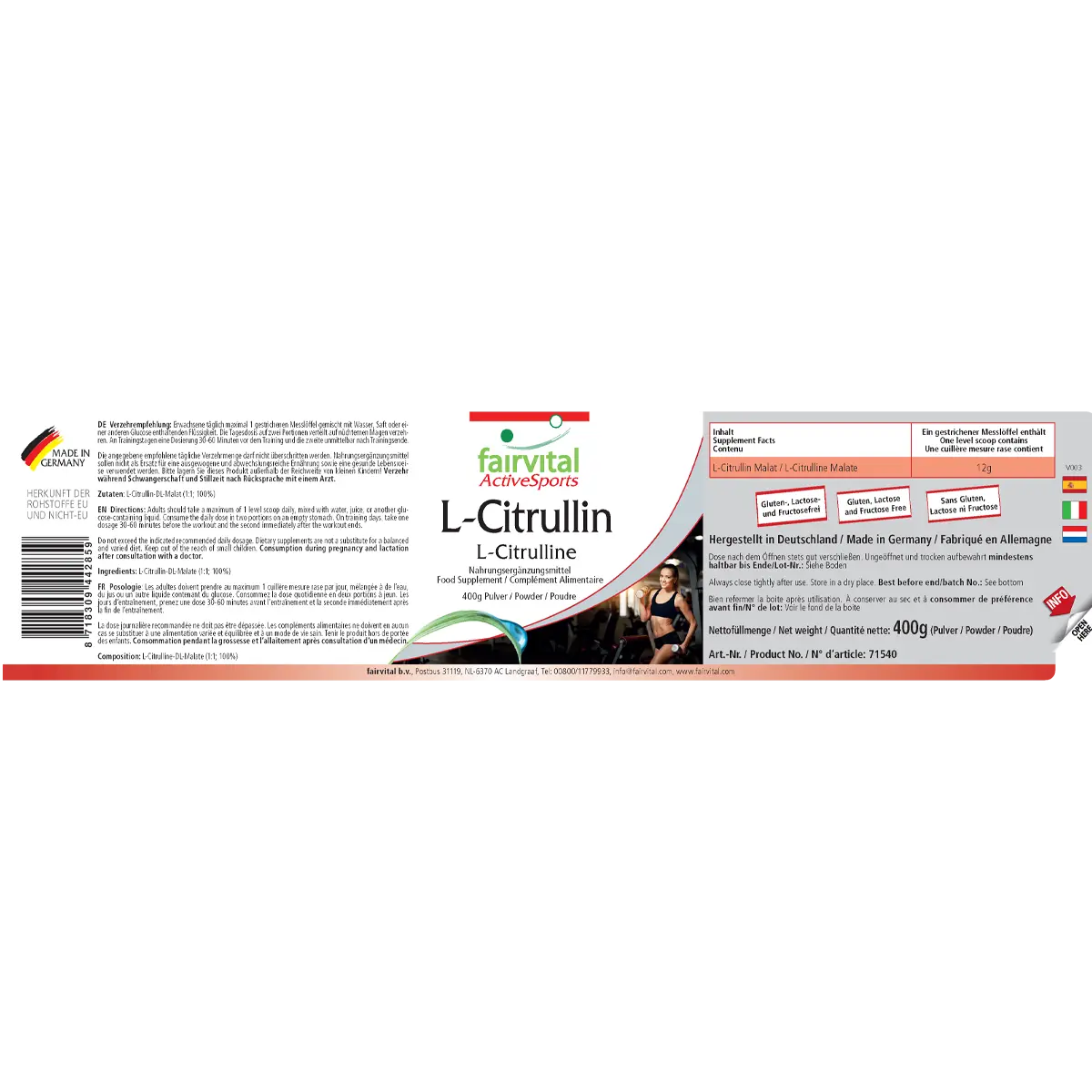 L-Citrullin Pulver - 400g - DL-Malat - 100% Rein ohne Zusatzstoffe - Hochdosiert | Fairvital L-Citrullin Pulver - 400g - DL-Malat - 100% Rein ohne Zusatzstoffe - Hochdosiert | Fairvital