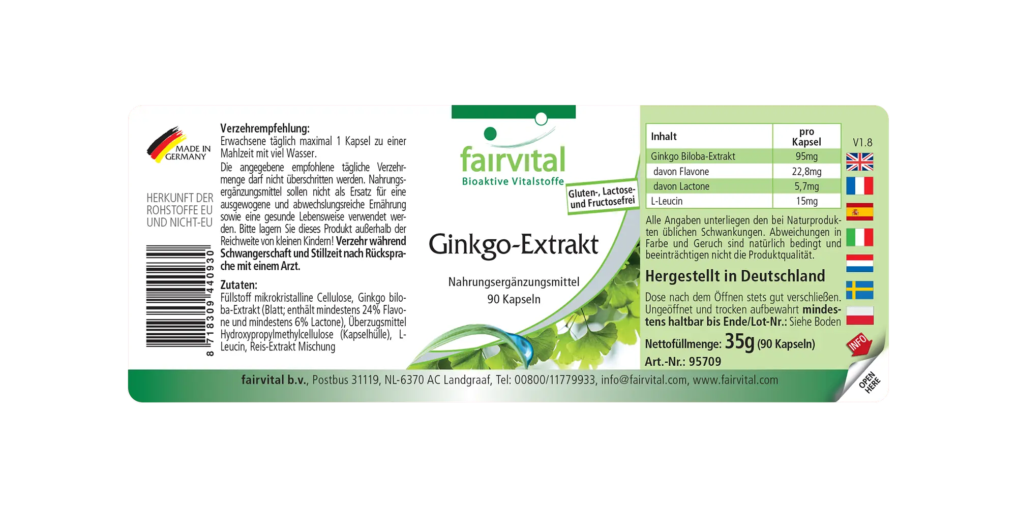 Ginkgo Extrakt- 90 Kapseln- Hochdosiert und Vegan | Fairvital