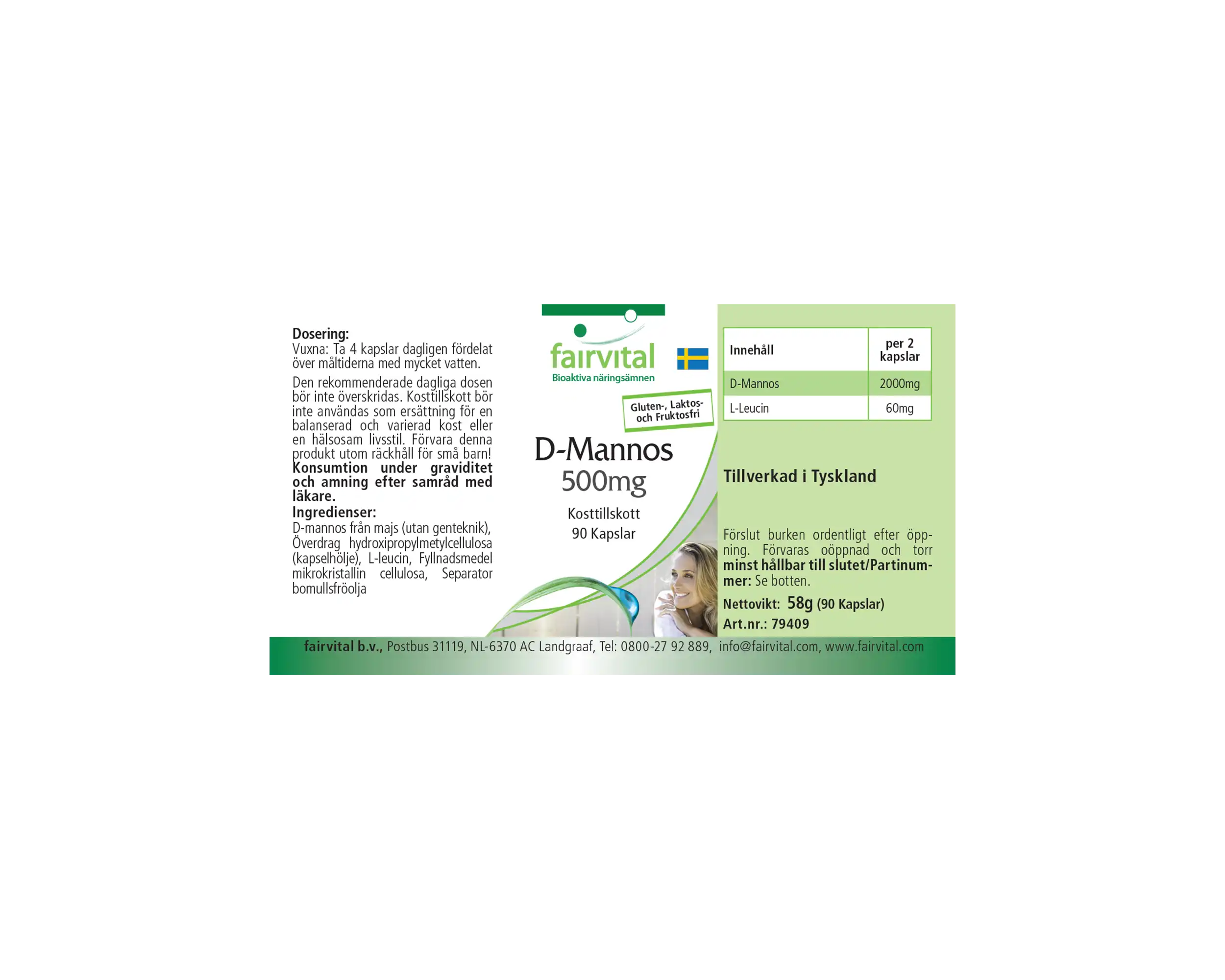 D-Mannose 500mg - 90 Kapseln - natürliches Monosaccharid - Hochdosiert und Vegan | Fairvital