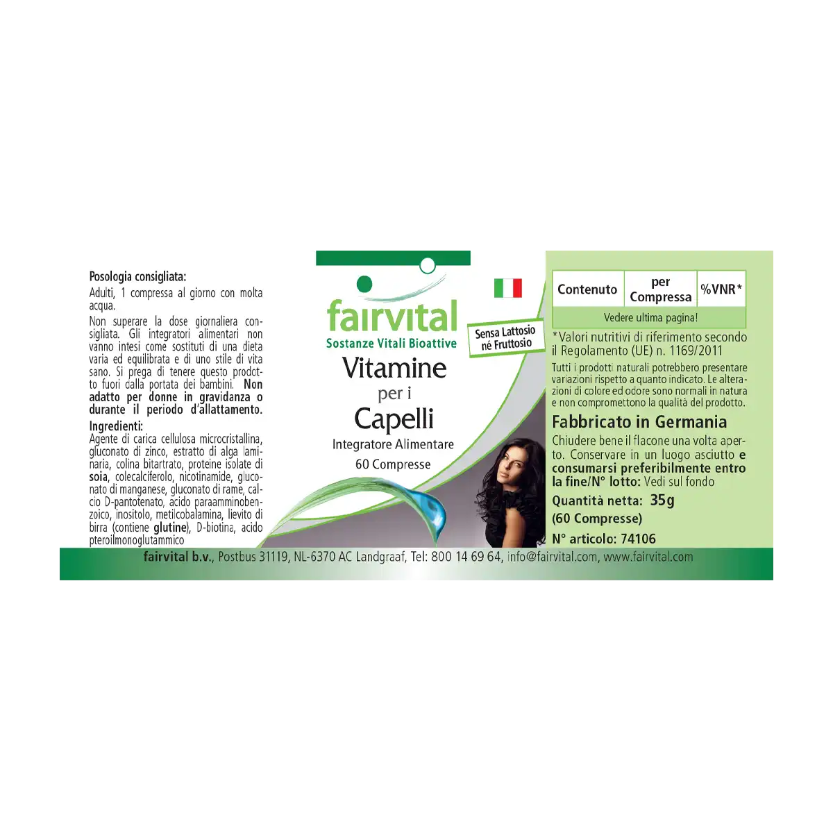 Haar Vital - 60 Tabletten - mit Vitamin B12, Biotin, Zink, Bierhefe uvm. - für Haare, Haut, Nervensystem uvm. | Fairvital