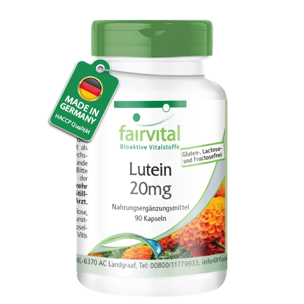 Lutein 20mg - 90 Kapseln - mit Zeaxanthin - mikroverkapselt - ohne Magnesiumstearat | Fairvital Lutein 20mg - 90 Kapseln - mit Zeaxanthin - mikroverkapselt - ohne Magnesiumstearat | Fairvital
