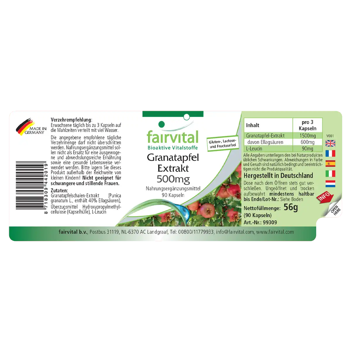 Granatapfel-Extrakt 500mg - 90 Kapseln - Hochdosiert und Vegan | Fairvital