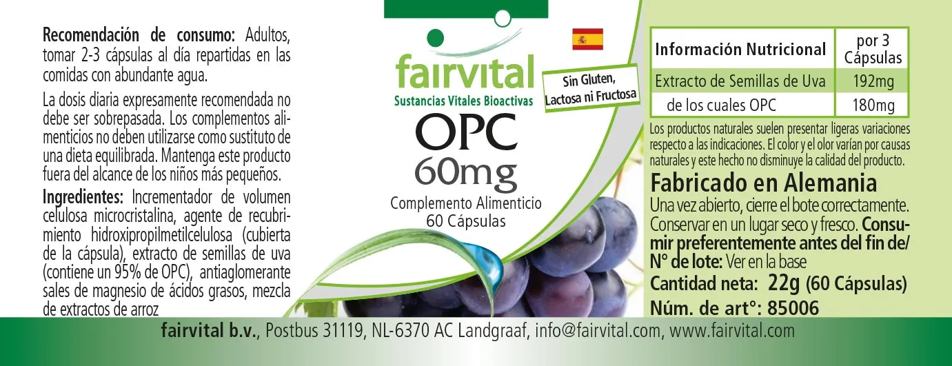 OPC 60mg - 60 Kapseln - oligomere Proanthocyanidine - Hochdosiert und Vegan | Fairvital