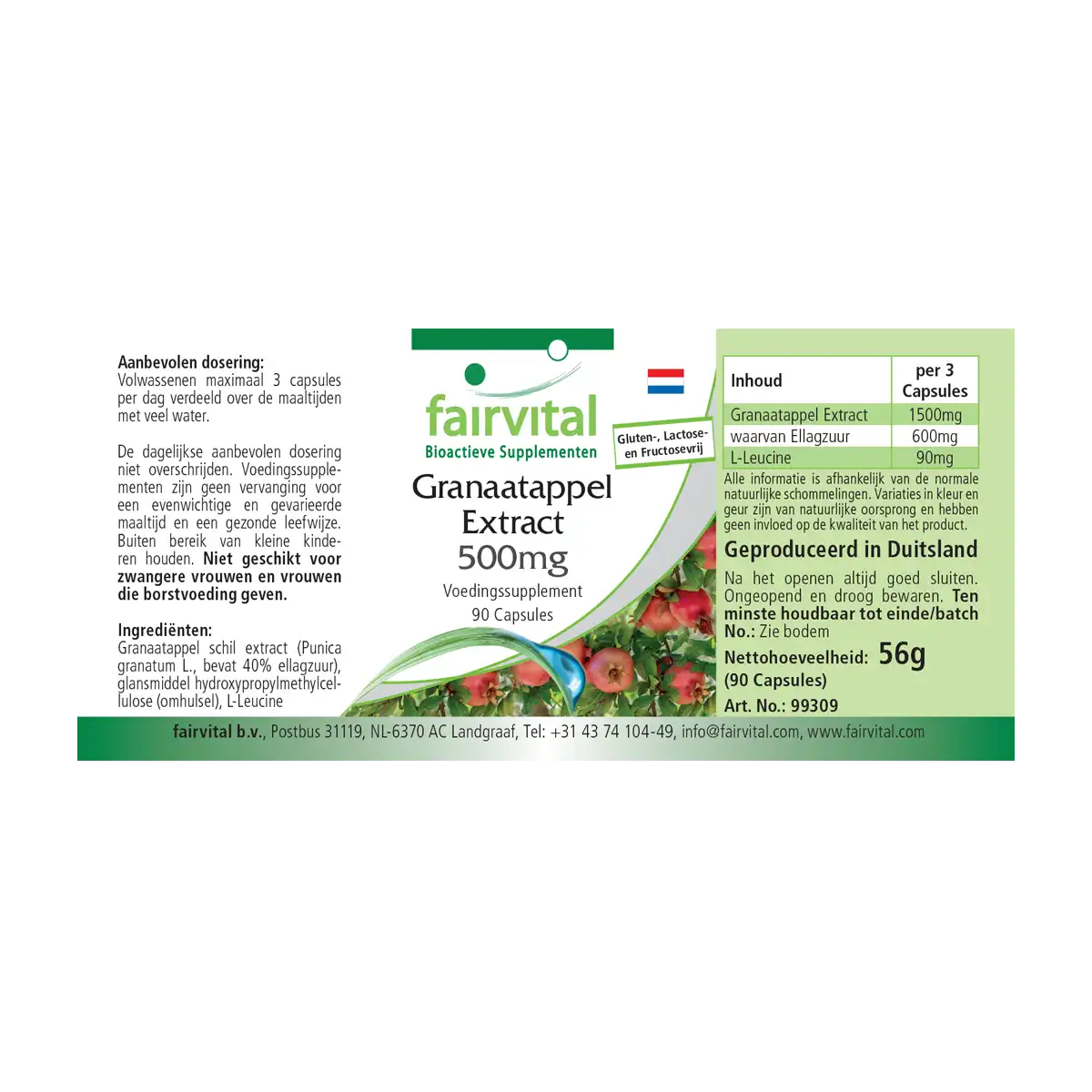 Granatapfel-Extrakt 500mg - 90 Kapseln - Hochdosiert und Vegan | Fairvital