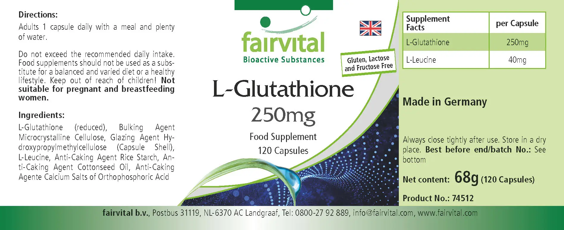 L-Glutathion 250mg - 120 Kapseln - Vegan | Fairvital