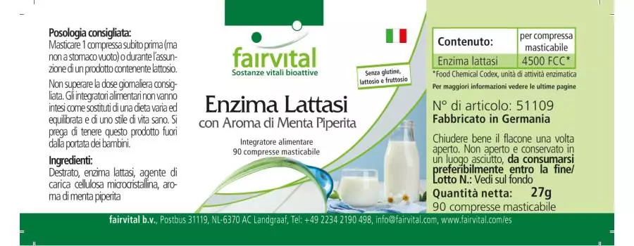 Laktase Enzym mit Pfefferminz Aroma - 90 Kautabletten - Hochdosiert | Fairvital