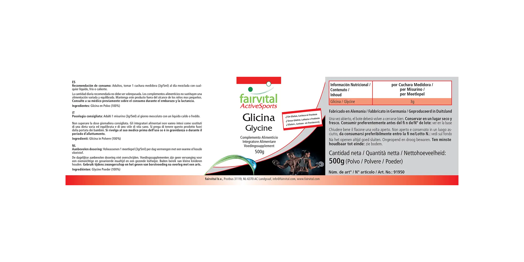 Glycin Pulver 500g - Aminosäure - Active Sports - 100% reines Glycin-Pulver ohne Zusatzstoffe - Vegan | Fairvital