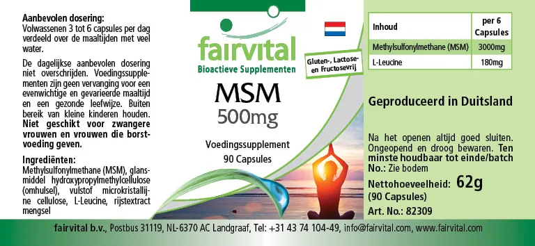 MSM 500mg - 90 Kapseln - Methylsulfonylmethan - Hochdosiert und Vegan | Fairvital