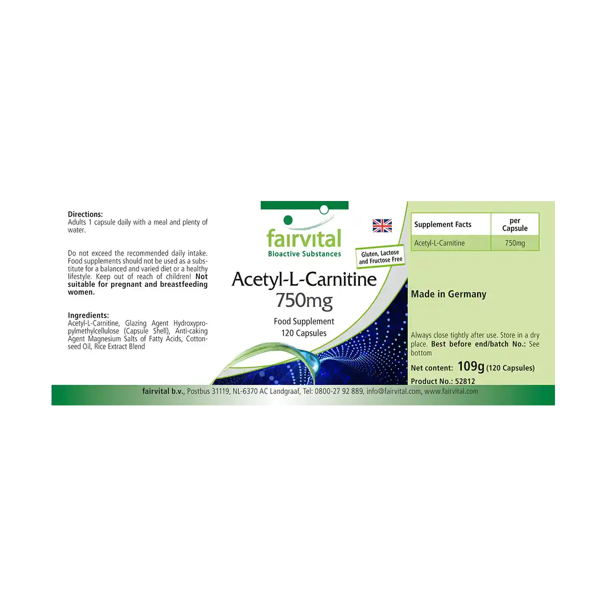Acetyl-L-Carnitin 750mg - 120 Kapseln - Hochdosiert und Vegan | Fairvital