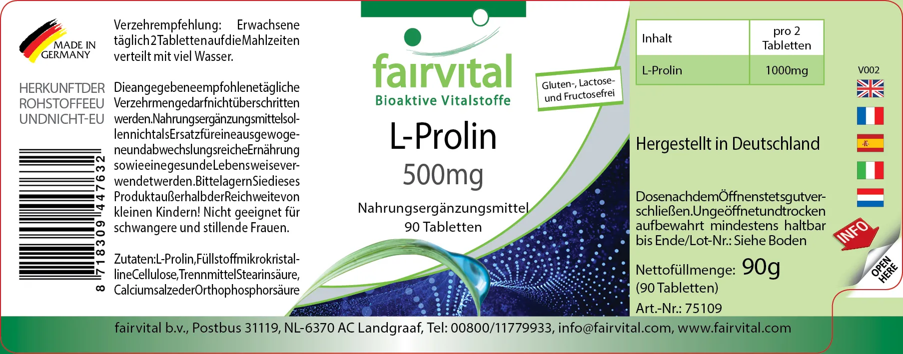 L-Prolin 500mg - 90 Tabletten - Aminosäure - Hochdosiert und Vegan | Fairvital
